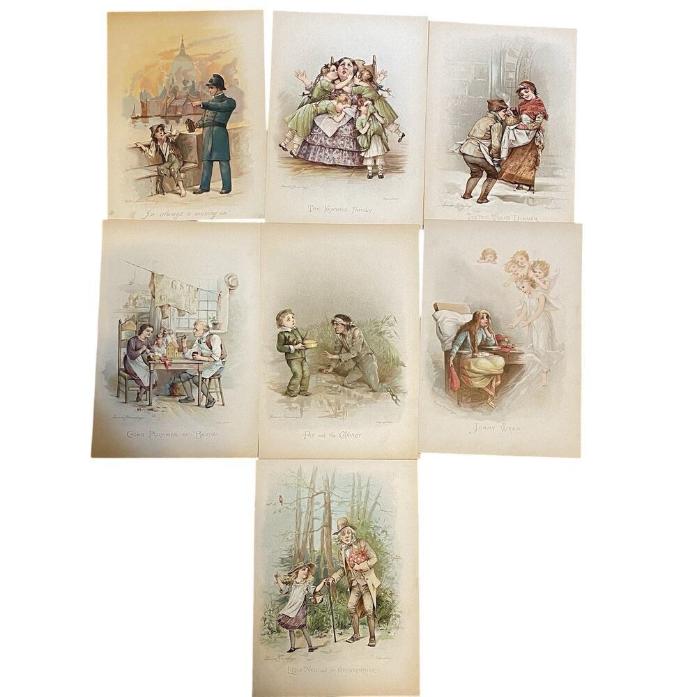 Vintage Postcards Chromolithographed Lot Of 7 People Family 10”x7” Print Signed